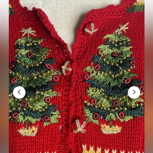 Very Pretty Christmas Sweater Medium, Red with Christmas trees and gifts. - Picture 6 of 10